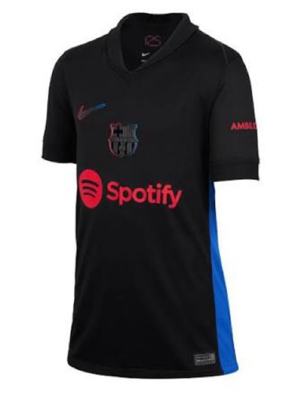 Nike Kids Black Barcelona Jersey with Blue Side Panels and Red Logos - go Barca